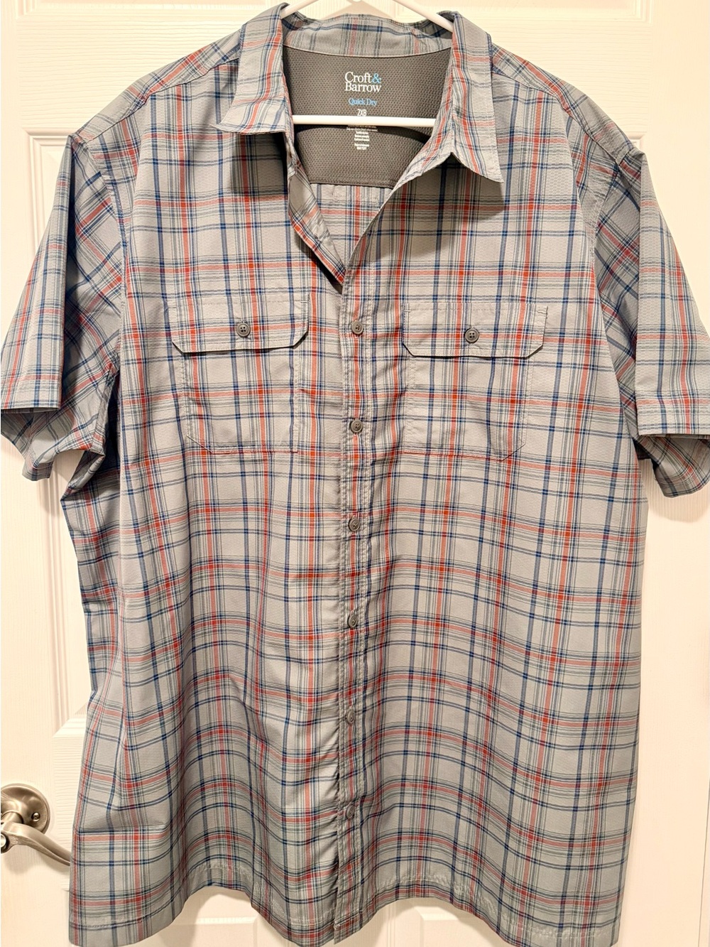 Croft & Barrow Men's Short-Sleeve Plaid Button-Up Shirt - Light Blue/Gray